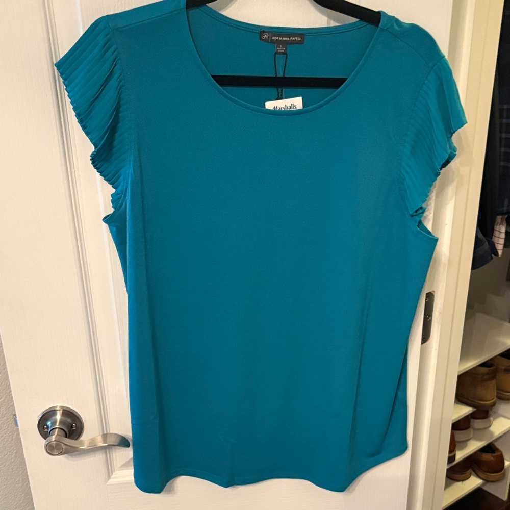 Adrianna Papell teal Ruffle Sleeve Blouse